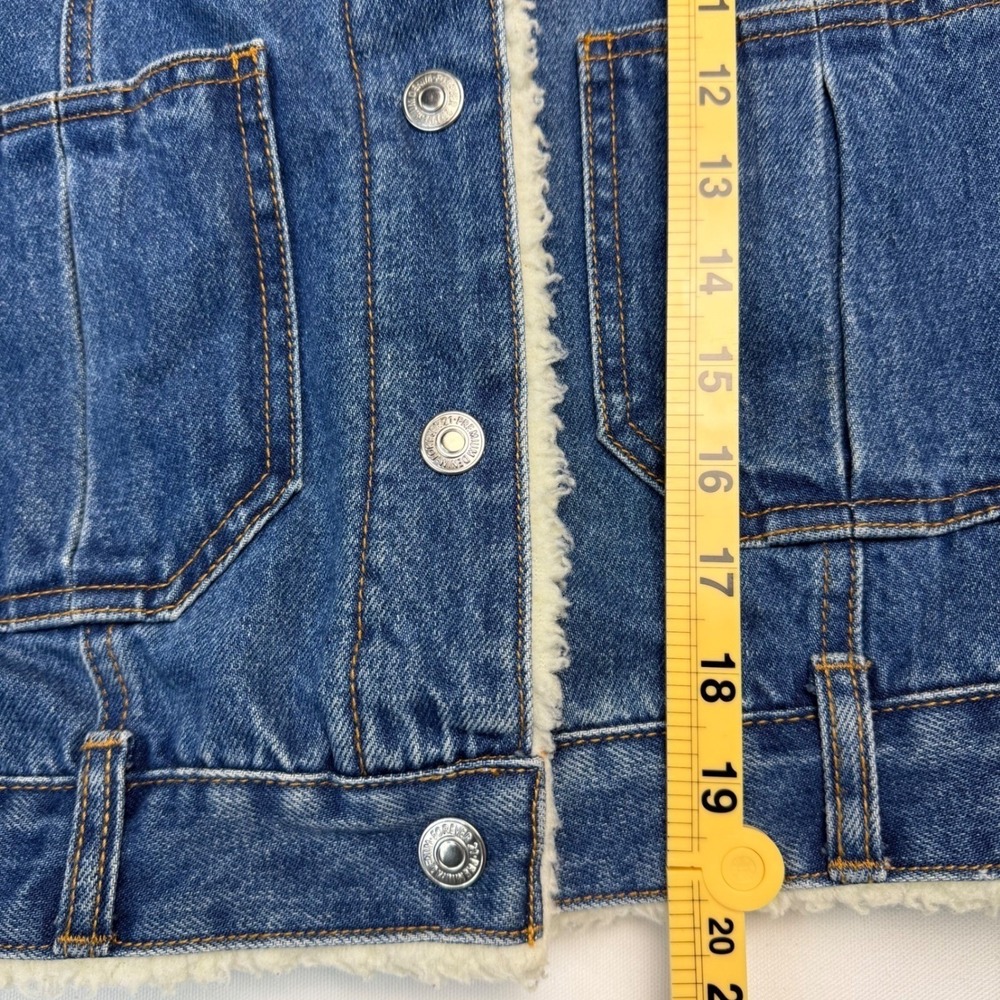 Y2K Forever 21 Sherpa Lined Trucker Denim Jacket Blue Medium Wash Faux Fur Small - Picture 11 of 11